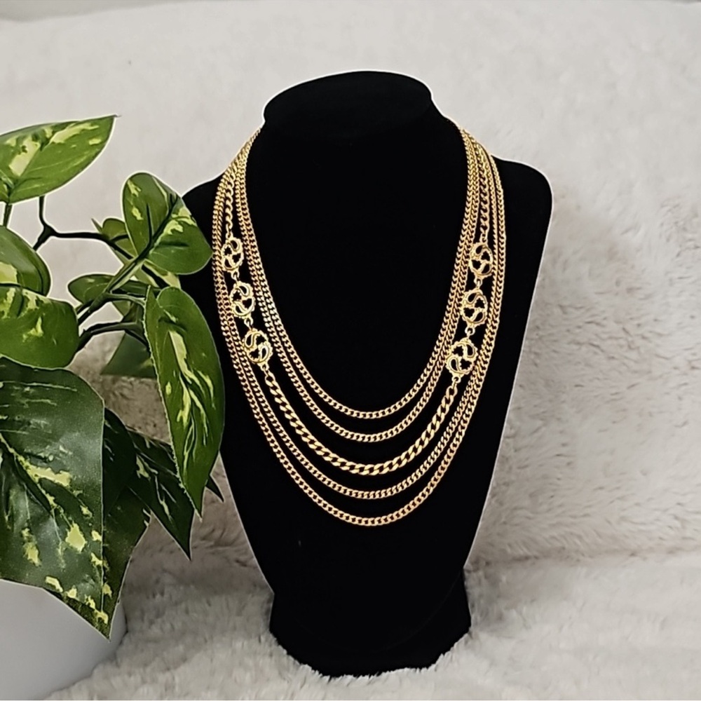 Monet Vintage Gold Tone Five Chain Multilayer Necklace